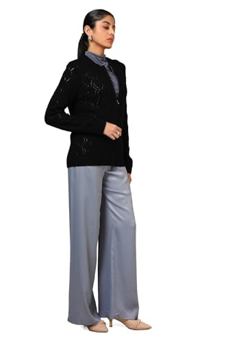 Soch Women's Acrylic Round Neck Cardigan (WW-CWA4OW72024_Black