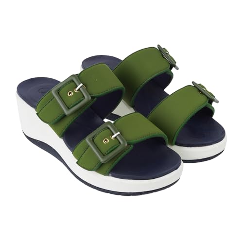 Catwalk Women Stylised Open Back Platforms | For Women & Girls (GREEN,8 UK)