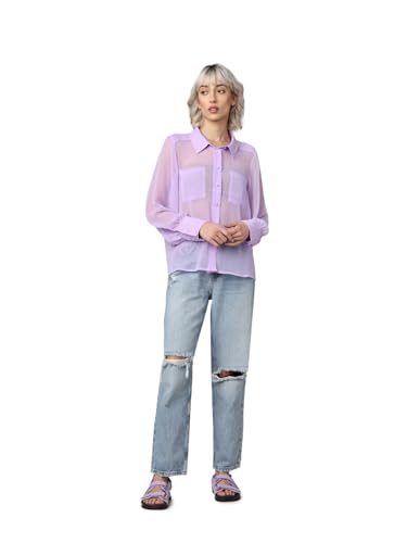 ONLY Women Solid Polyester Regular Fit Purple Shirt