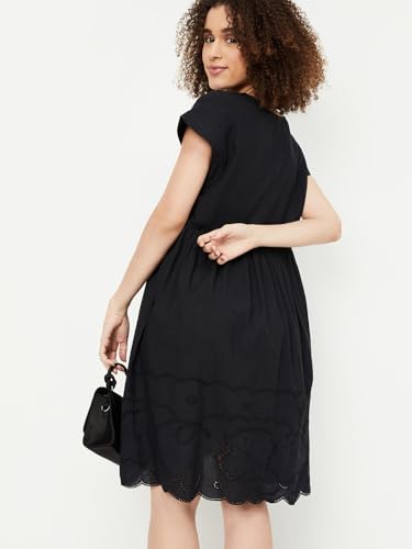 Max Women's Cotton Modern Midi Dress (MG48018_Black