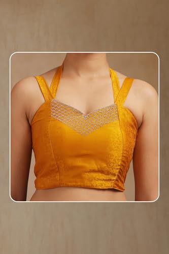 Soch Womens Mustard Fendy Georgette Woven Design Saree With Stone Work