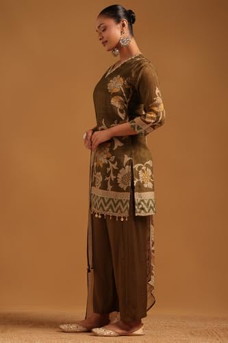 Soch Womens Olive Crepe Botanical Salwar Suit With Beads