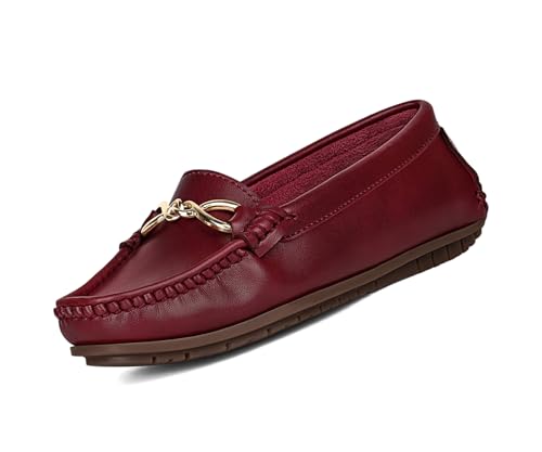 LOUIS STITCH Women's Rosewood Premium Slip-On Loafers with Buckle | Elegant Solid Slip-On Comfort Shoes for Casual and Formal Wear | Slip-On Loafer Shoes for Women | LSLD-BLR-HS02-RW | UK-5 Red