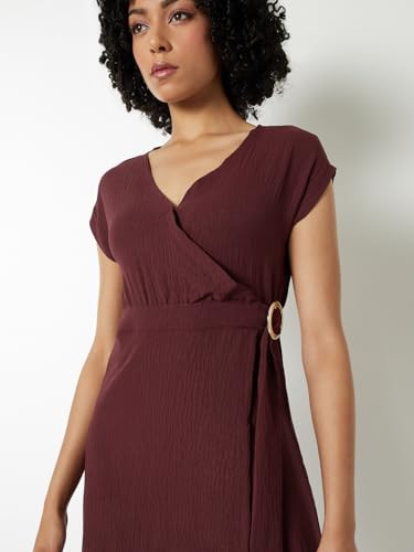 Max Women's Cotton Blend A-Line Below The Knee Dress (SR3514B_Maroon