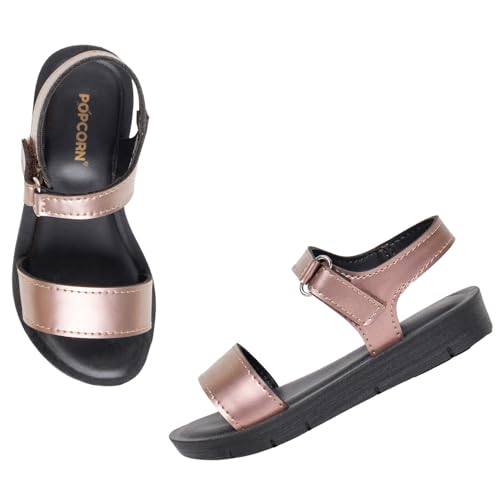 POPCORN Girls Fashion Gold Sandals - Lightweight with Cushioned Support, Durable Construction, Ideal for Stylish and Comfortable Wear | 9 UK