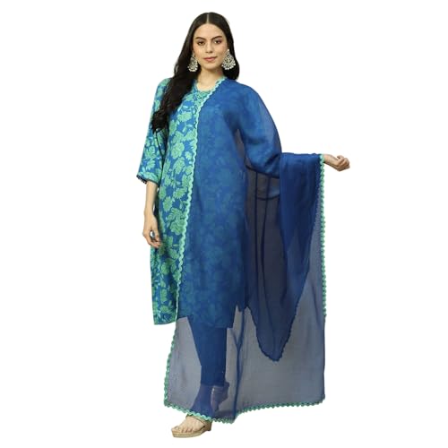 Rangriti Women Indigo Cotton Blend Woven Dupatta_Free Size