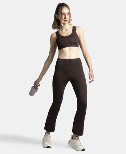 Jockey MW77 Women's Microfiber Elastane Stretch Regular Fit Flared Pants with StayFresh Treatment_Coffee_S