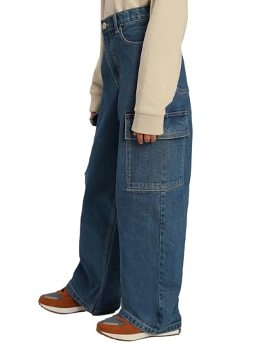 VERO MODA Girl's Solid Wide Leg High Rise Blue Jeans
