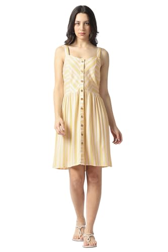 Van Heusen Women's Polyester Modern Above The Knee Dress (VWSFFRGFN88416_Yellow