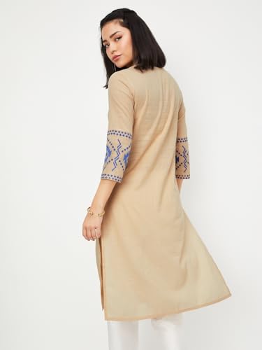 Max Women's Cotton Regular Kurta (PFWWSP25DI_Beige
