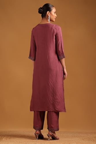Soch Womens Onion Pink Dola Silk Embellished Kurta Set With Stone Work