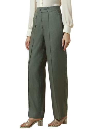 Allen Solly Women Green Regular Fit Textured Formal Trousers