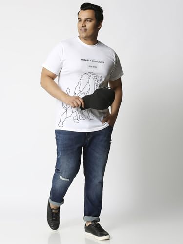 Bewakoof Men's Graphic Print Regular Fit Half Sleeve Round Neck Cotton Plus Size T-Shirt_694270_White_6XL