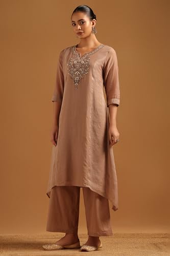 Soch Womens Earth Mul Chanderi Floral Kurta Set With Cutdana