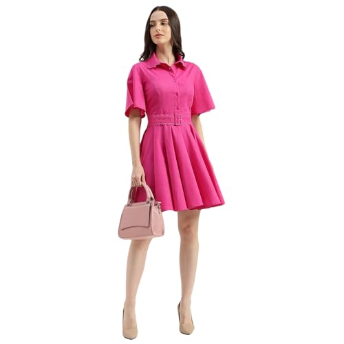 United Colors of Benetton Regular Fit Spread Collar Solid Lace Detail Shirt Dress (Size: 2XL) - 26P4WVNDR309IPF1 Pink