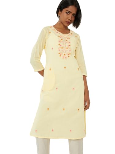 Max Women Embroidered Straight Kurta(Yellow_XXL)