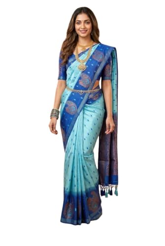 SREE KUMARAN Women's Kanchipuram Kubera Silk Pure Pattu Sarees – Leaf Butta – With Blouse (VSK272-13)