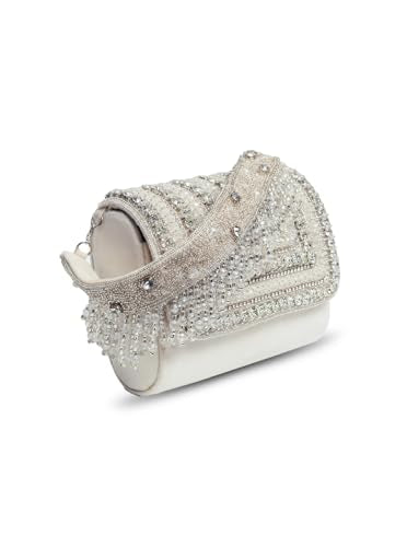 THE TAN CLAN Nysa White Flap Over Clutches for women Bag for Women Elegant Evening Handbag, Stylish Purse