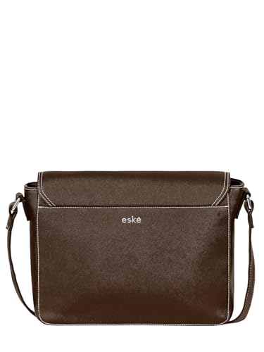 eske Benito Women's Crossbody Bag, 11 inch Padded Tablet Compartment, Saffiano Vegan Leather (Brown Saffiano)