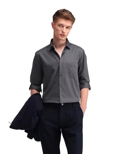 Arrow Men's Grey Solid - Cutaway Collar Full Sleeves Formal Shirt with Chest Pocket | Cotton Fabric | Slim Fit