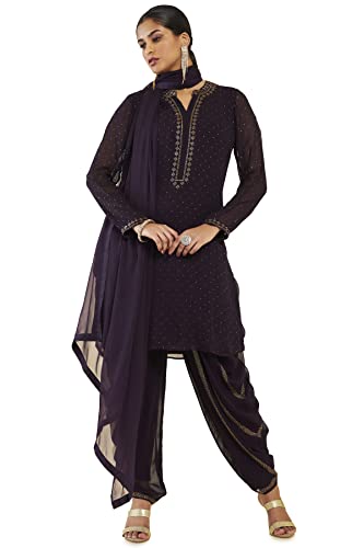 Soch Women Purple Georgette Embellished Suit Set(8907175347652_Purple_M)