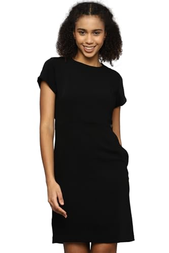 Allen Solly Women's Polyester Modern Mid-Thigh Length Dress (AHDRWRGFZ33516_Black