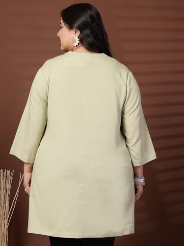 Women Plus Size Solid Linen Tunic (LTNC23468-LIGHTGREEN-4XL)