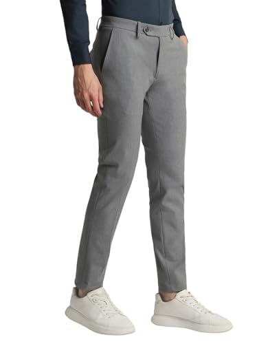 Men Grey Textured Formal Trousers