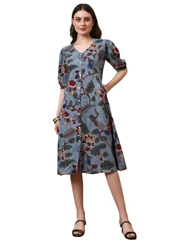 Divena Sky Blue V-Neck Rayon Dress