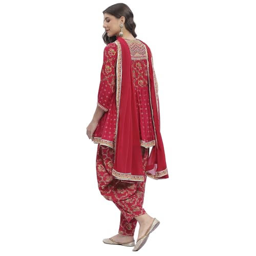 Biba Women Fuchsia Viscose Floral Printed Peplum Kurta Set_34