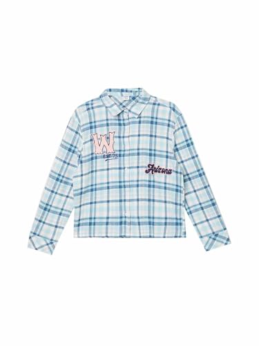 Girls Applique Checked Regular Fit Shirt (Blue_12-14 Y)