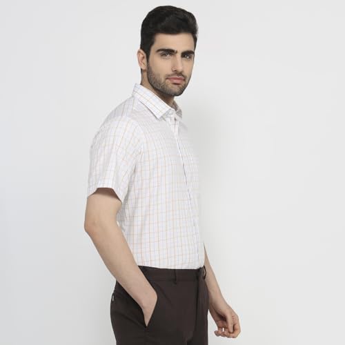 Raymond Men Regular Fit Checks Pattern Pure Cotton Semicutaway Collar Half Sleeve Straight Hem Formal Shirt