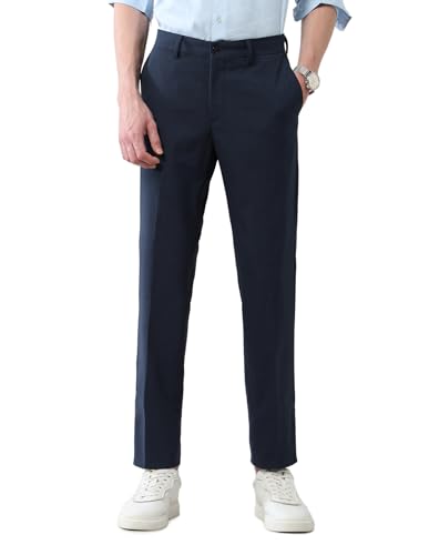 Arrow New York Men's Mid Rise Regular Fit Autoflex Trousers Navy