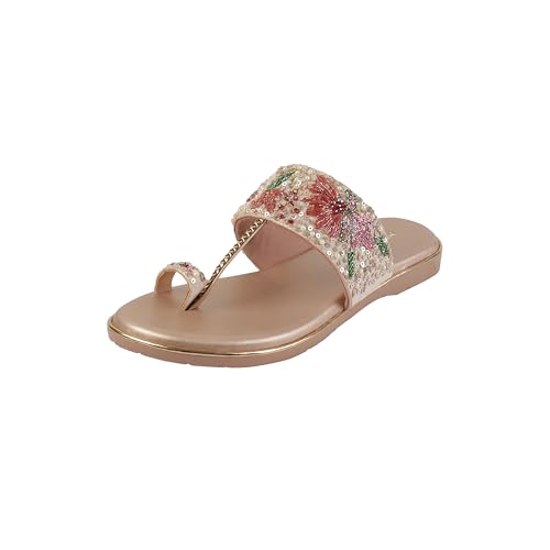 Mochi Women Antique Gold Chappals UK/4 EU/37(35-2374)