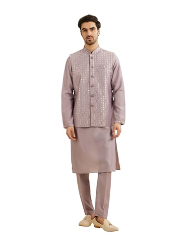 Manyavar Men's Art Silk Sequinned Kurta Jacket Set (Lilac,XXXL)