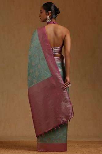 Soch Womens Light Blue Viscose Silk Floral Zari Woven Saree