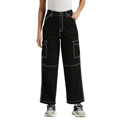 Pepe Jeans Tulip High Waist Loose Contrast Stitch Details Cargo Jet Black