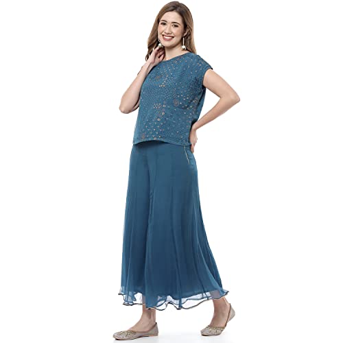 Rangriti Women's Ethnic Petrol Blue Ethnic Wear Two Piece Set (Size_M)