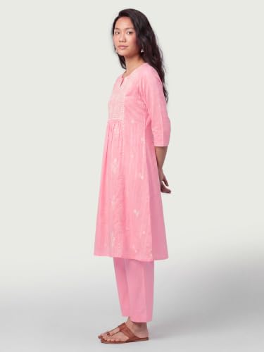 Max Women Embroidered A-line Kurta Set(Pink_S)