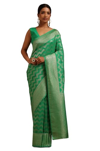 Soch Womens Light Green Georgette Zari Woven Saree