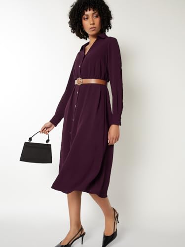 Max Women's Polyester A-Line Below The Knee Dress (DTI3808_Wine