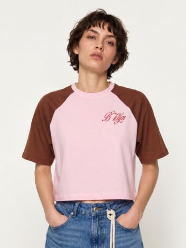 ONLY Women's Typographic Boxy Fit Pink T-Shirt