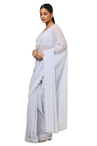 Soch Womens Grey Georgette Saree With Stone Work