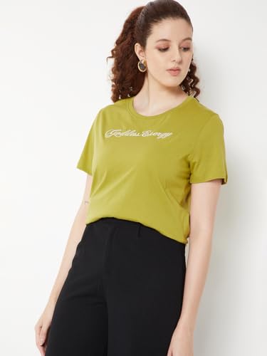 Max Women Embroidered T-Shirt (Green_S)