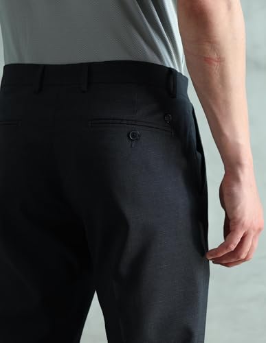 Arrow Men's Mid Rise Heathered Trousers (ARAEOTR2186_Navy_32)