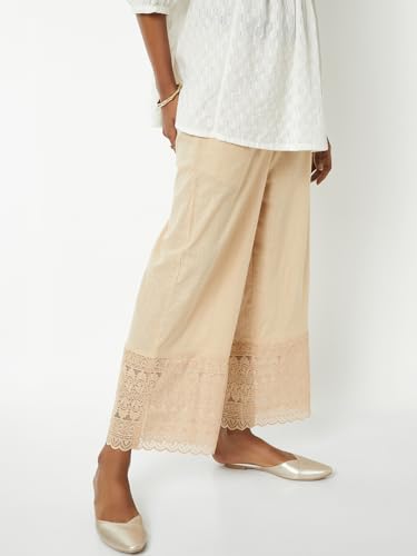 Max Women Embroidered Hem Palazzos (Beige_S)