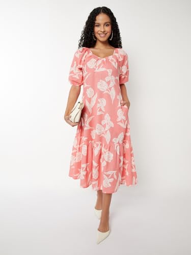 Max Women's Cotton A-Line Below The Knee Dress (NP59004_Pink