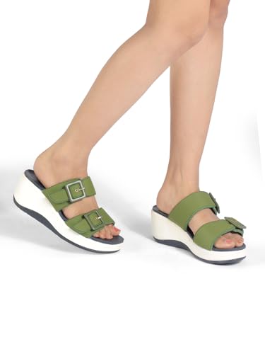 Catwalk Women Stylised Open Back Platforms | For Women & Girls (GREEN,8 UK)