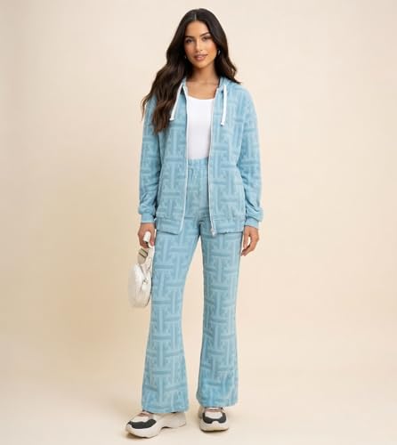 LERIYA FASHION Co-ord Set for Women Stylish | Warm Hooded Hoodie & Pant Set | Winter Wear Womens Dress | Casual Travel & Loungewear Outfit (LF-W2513&TR1454-4XL-Blue)