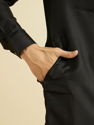 Manyavar Men's Rayon Blend Solid Pathani Kurta Churidar Set (Black,XL)